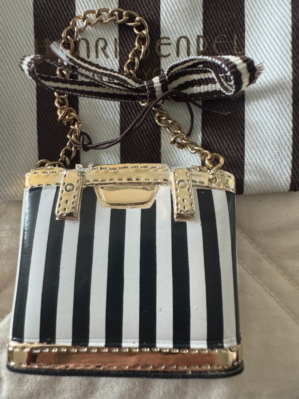 Henri Bendel Gold Chain Centenial Striped Bag Ornament NWOT
